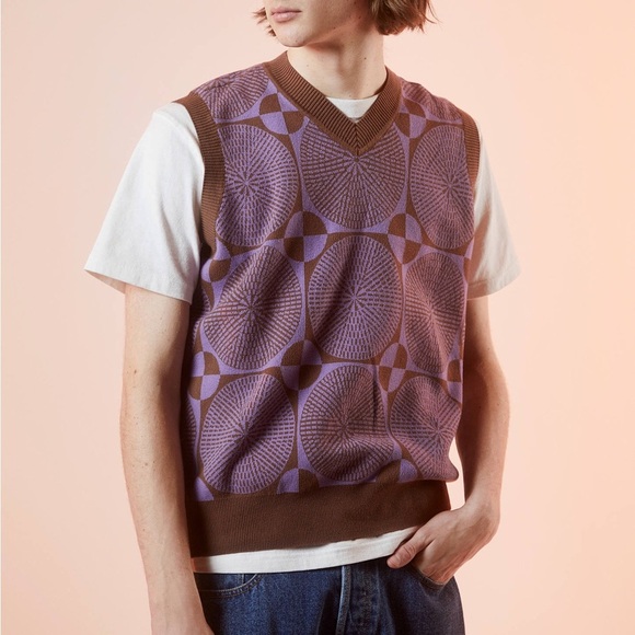 OBEY Men’s Purple Brown Geometric Knit V-Neck Sweater Vest Grandpacore Y2K S - Picture 1 of 7